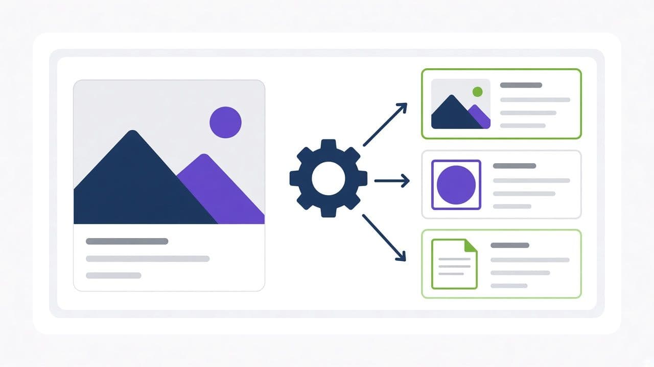 Illustratie van on-the-fly media: origineel naar resize, crop en PDF-pagina