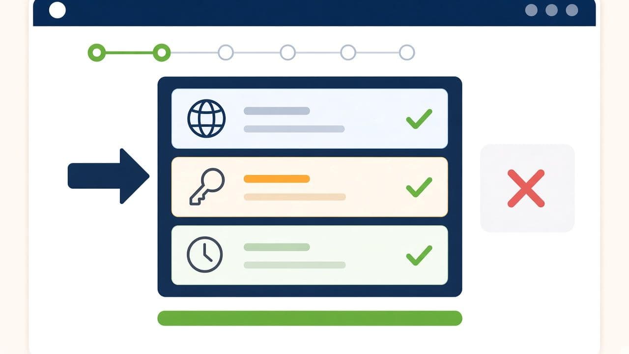 Illustratie van request-controle: client-IP, secret en timestamp met groene checks